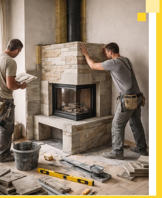 Угловые камины под ключ проект, монтаж и отделка в Стерлитамаке