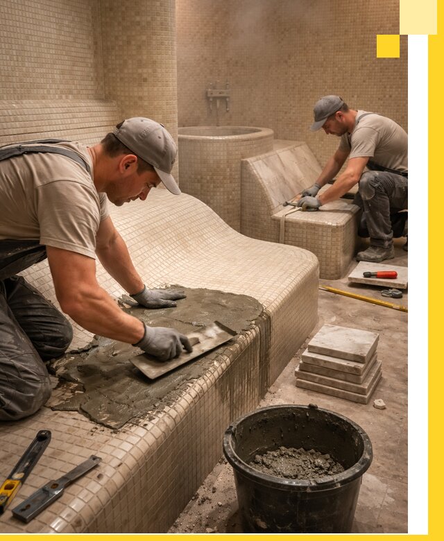 Лежаки для хамама под ключ в Стерлитамаке, проект и монтаж