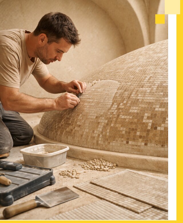 Профессиональная укладка мозаики для хамама под ключ в Стерлитамаке